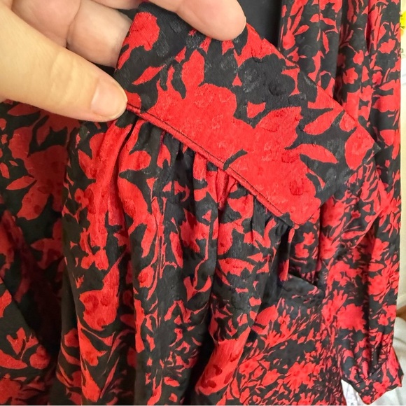 Susan Graver Occasions Reg Printed Woven Jacquard Wrap Dress in Dark Red - 2X - Picture 4 of 6